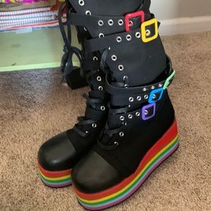 Rainbow emo rockstar looking boots